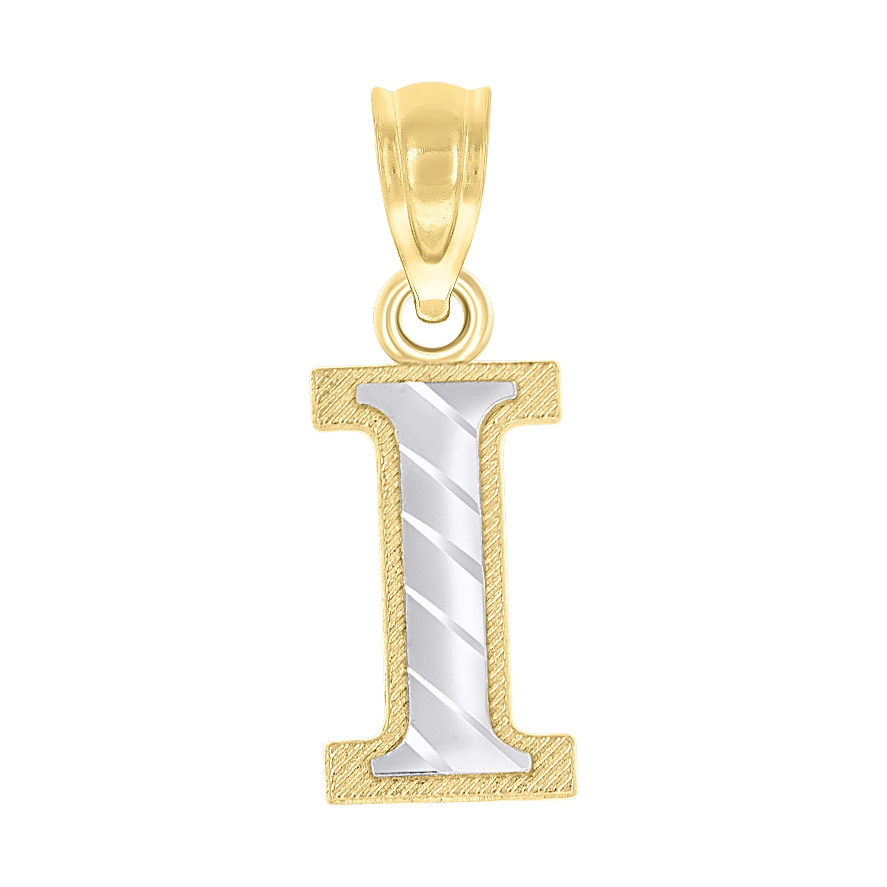 10kt 10k Two-Tone Gold Unisex Diamond-Cut Initial I Charm Pendant